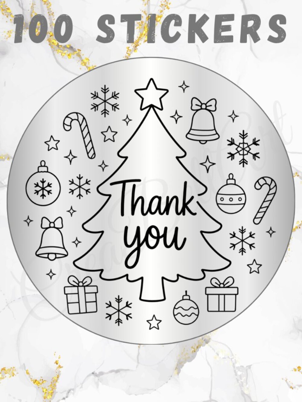 100 Thermal Thank you Stickers 2"  | Christmas Stickers